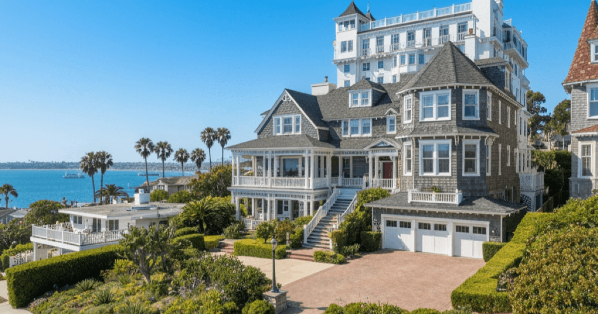 Historic Coronado Victorian home with bay view showing typical salt and humidity exposure patterns