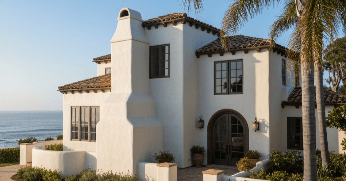 La Jolla oceanfront estate near Bird Rock showing typical salt exposure zones on glass and metal surfaces