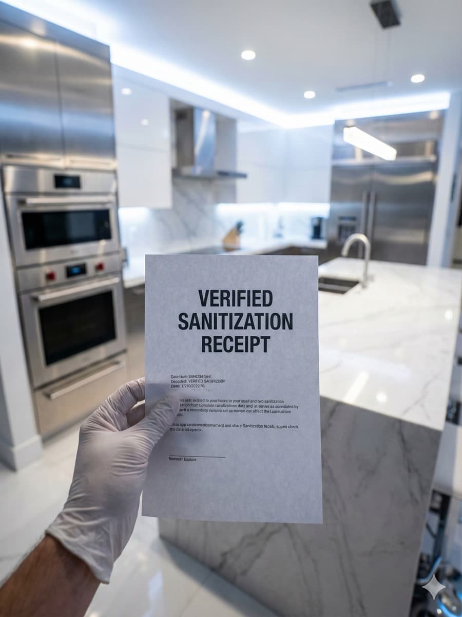 Verified Sanitization Receipt documenting completed luxury condo cleaning services