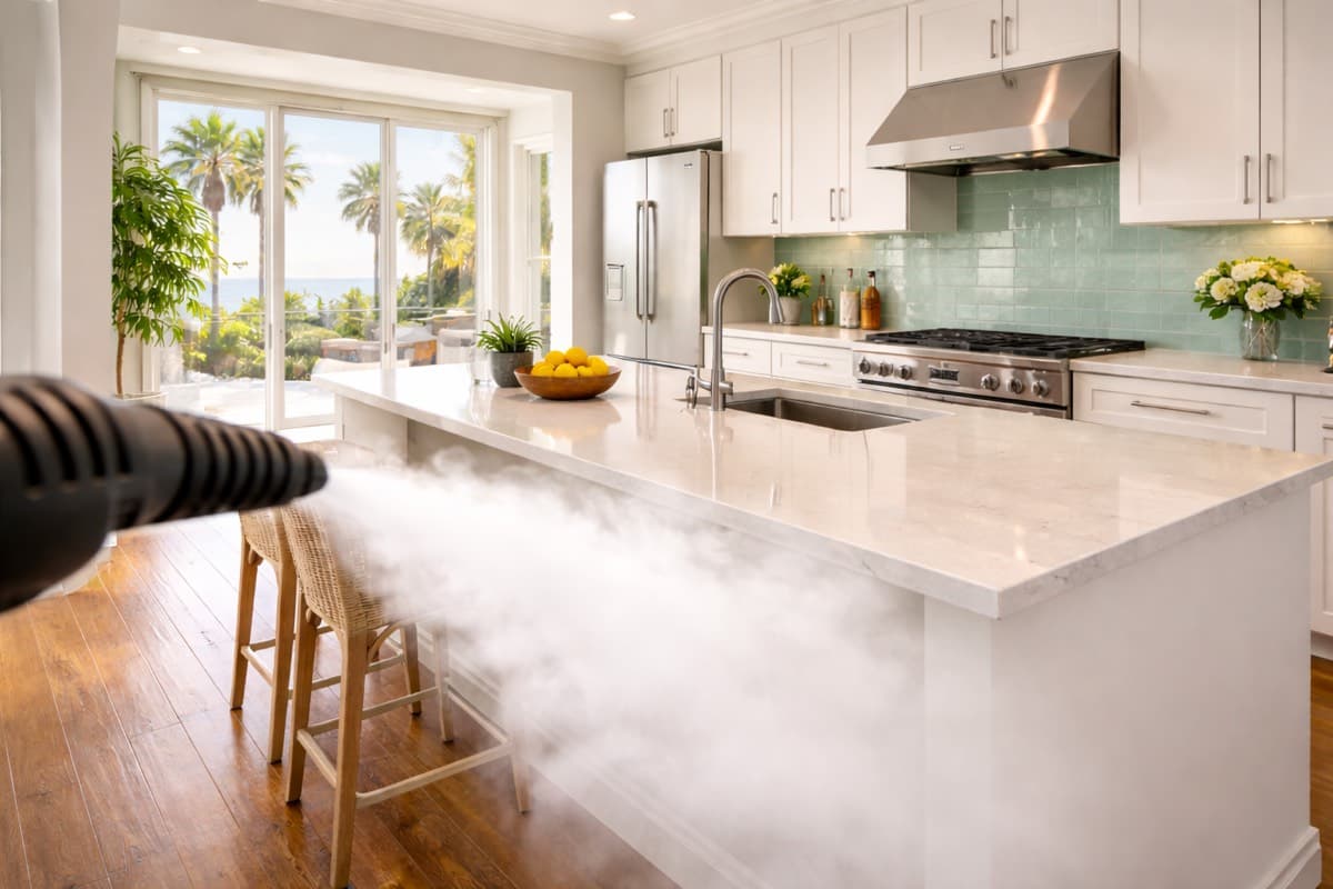 Deep cleaning San Diego — Bravo Maids 275°F steam sanitization in a La Jolla home kitchen