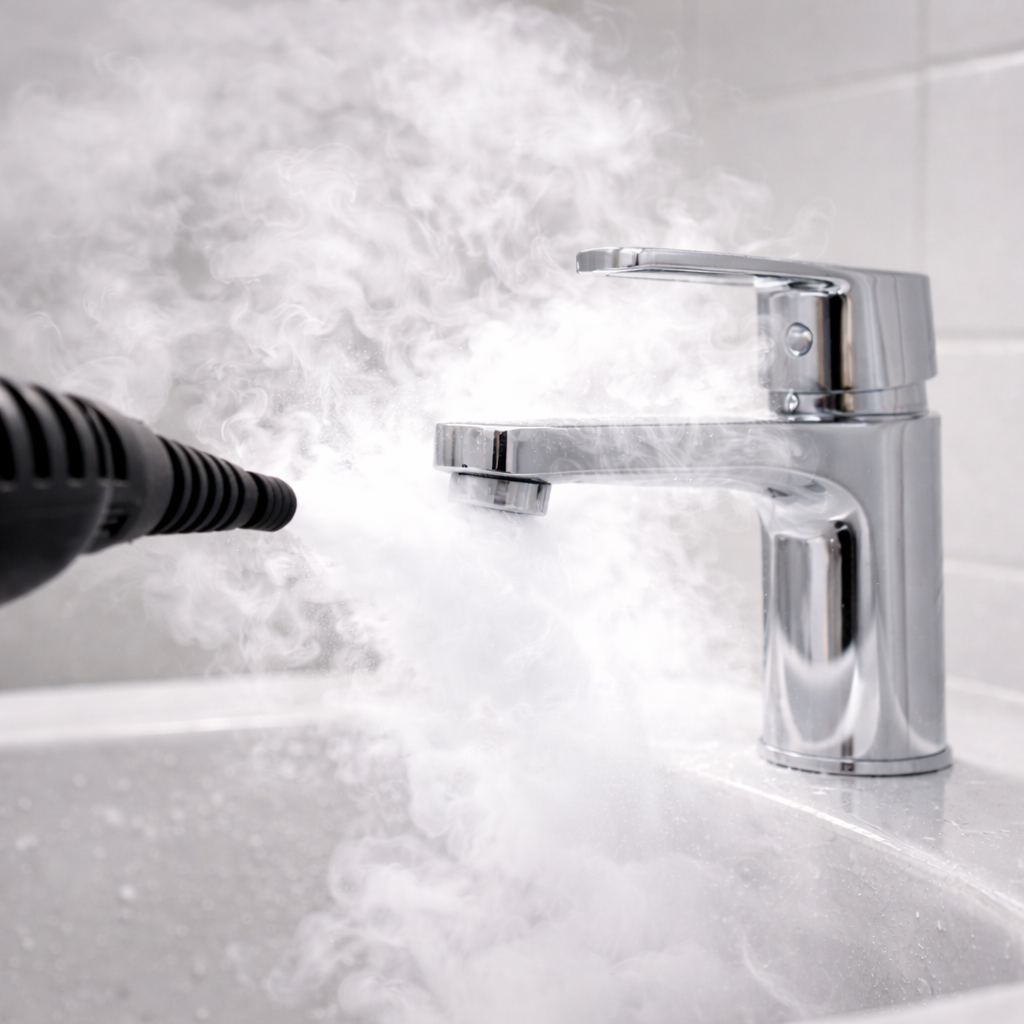 275°F dry steam nozzle performing thermal sanitization